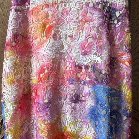 Badgley Mischka Strapless Floral Midi Dress in Pink, Blue, Yellow - Picture 9 of 13